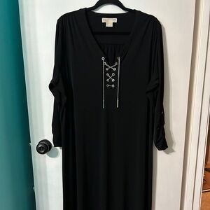 Michael Kors Black Long Sleeve Dress with Lace-Up Detail